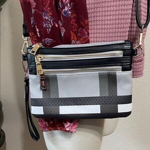 Plaid Black and Gray Crossbody Bag